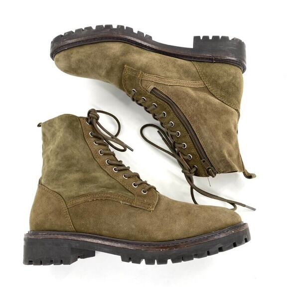 Lucky Brand‎ Idara Womens Ankle Combat Boots Army Green Suede Side Zip Sz 8.5 - Picture 2 of 9